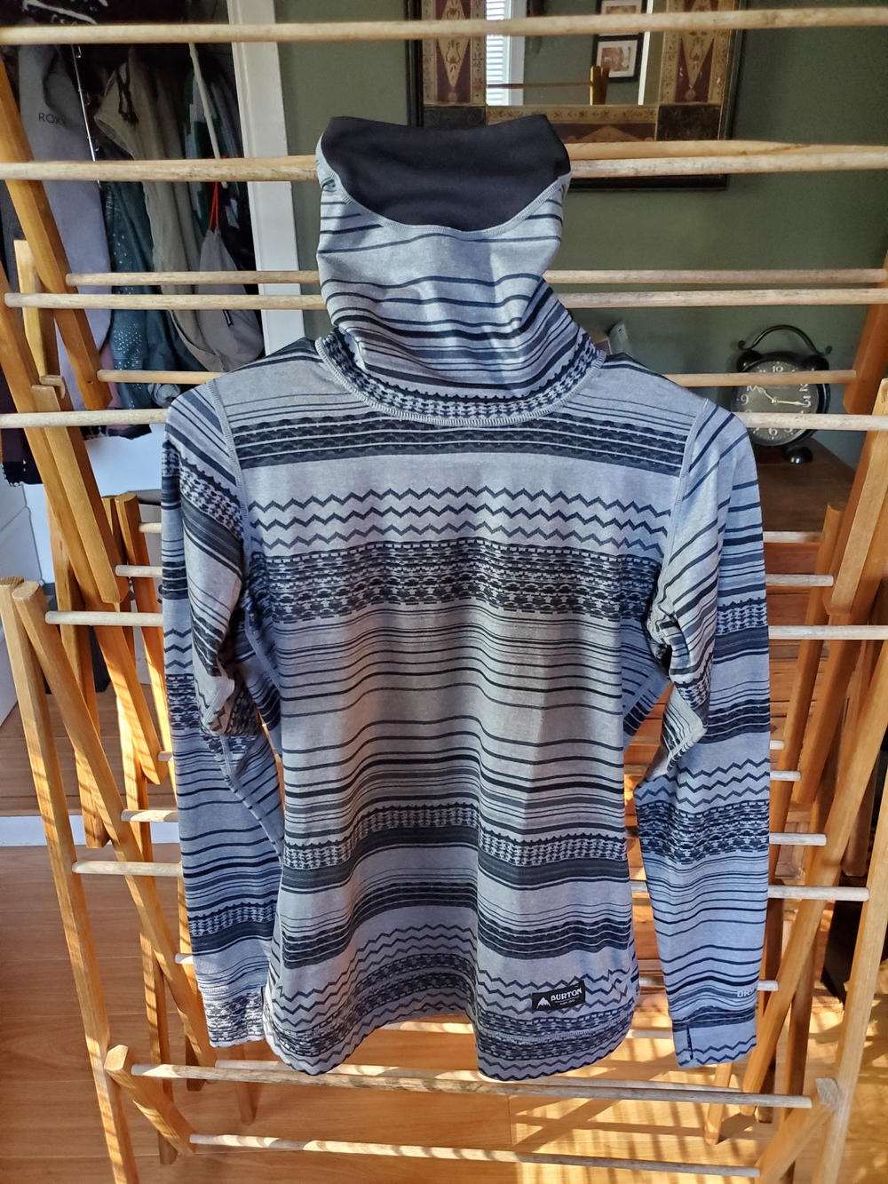 Burton Women's Gray And Black Striped Face Cover Turtleneck Base Layer